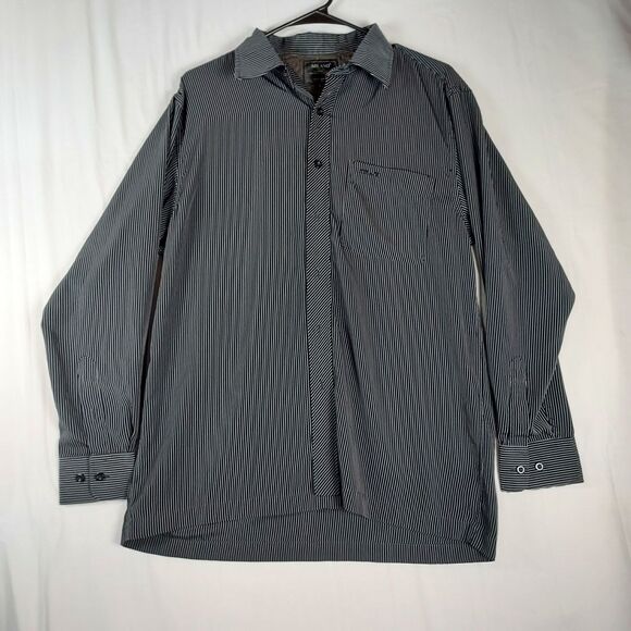 Milano Italia L Black White Striped Dress Shirt Men’s Regular Fit Long Sleeve - Picture 1 of 8
